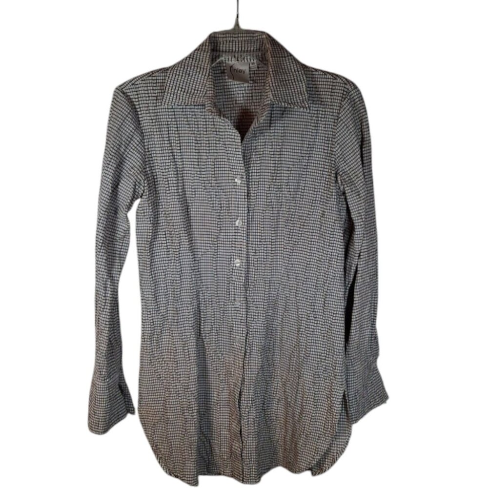 Finley Black & White Textured Mini Check Button Down LS Tunic Size XS
